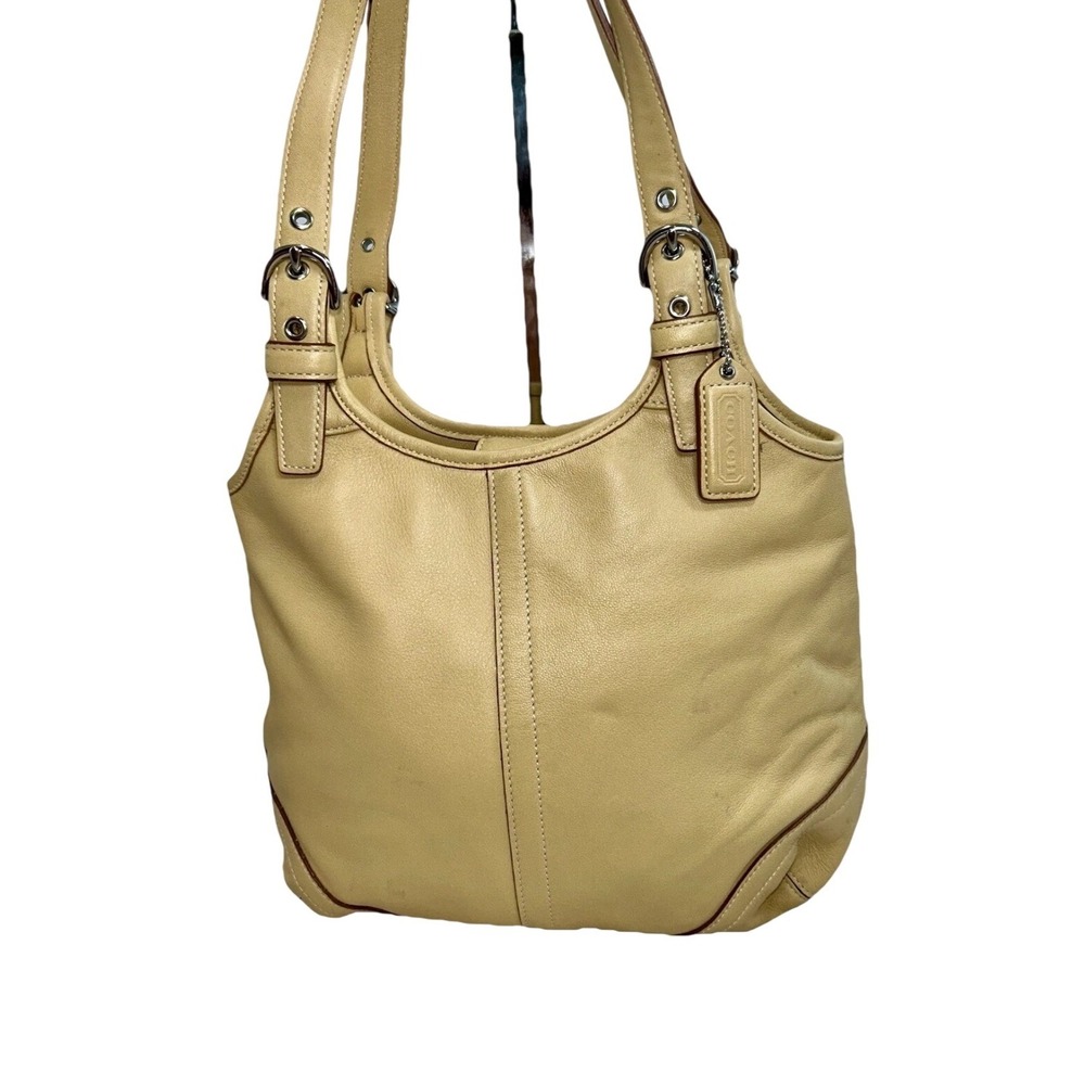 Coach Vintage Ergo Cream Tan Pebbled Leather Hobo Shoulder Bag Buckle Straps